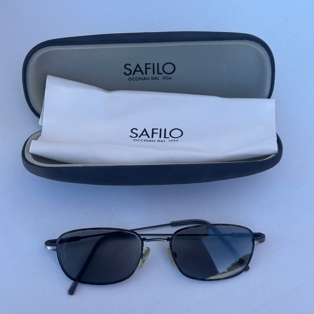 Safilo Elasta Sunglasses Gunmeta & Tortoise Rectangular Frame Italy 52-19-145